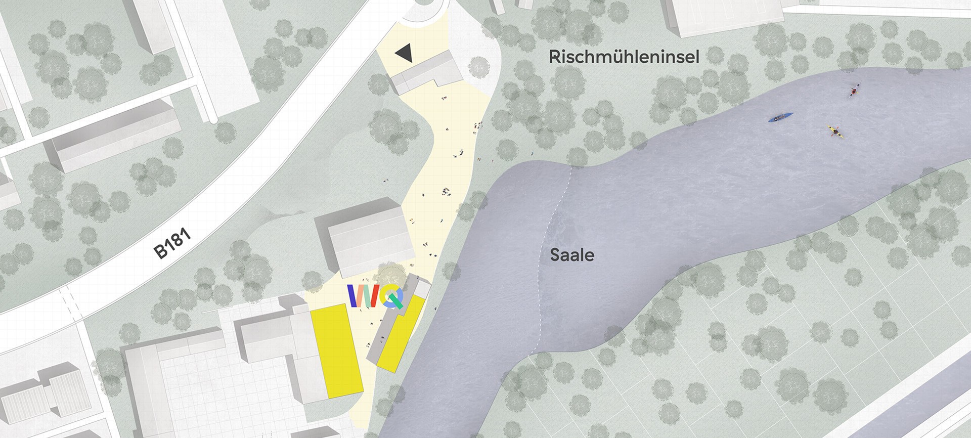 MER_Lageplan 1.1000_Gebäude_und Umgebung_gelb_Werkstatt_grau_mit Schrift
